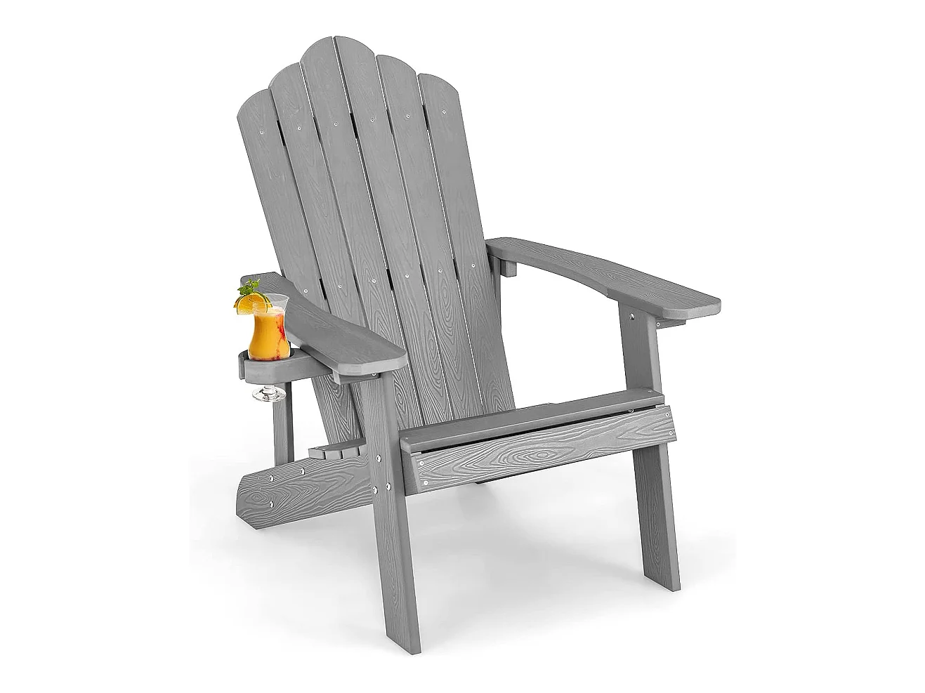 Fauteuil de Jardin Adirondack en HIPS Grain de Bois Réaliste, Chaise d'Extérieur Imperméable avec Porte-Gobelet Charge 170KG, pour Jardin Piscine Terrasse (Gris)