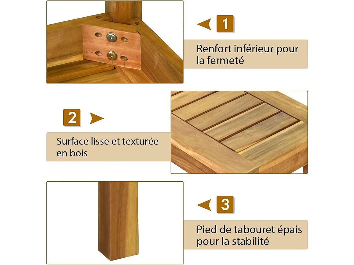Banc de Jardin en Bois d’Acacia 132 x 34 x 43,5CM avec Pieds en U Charge Max 360KG