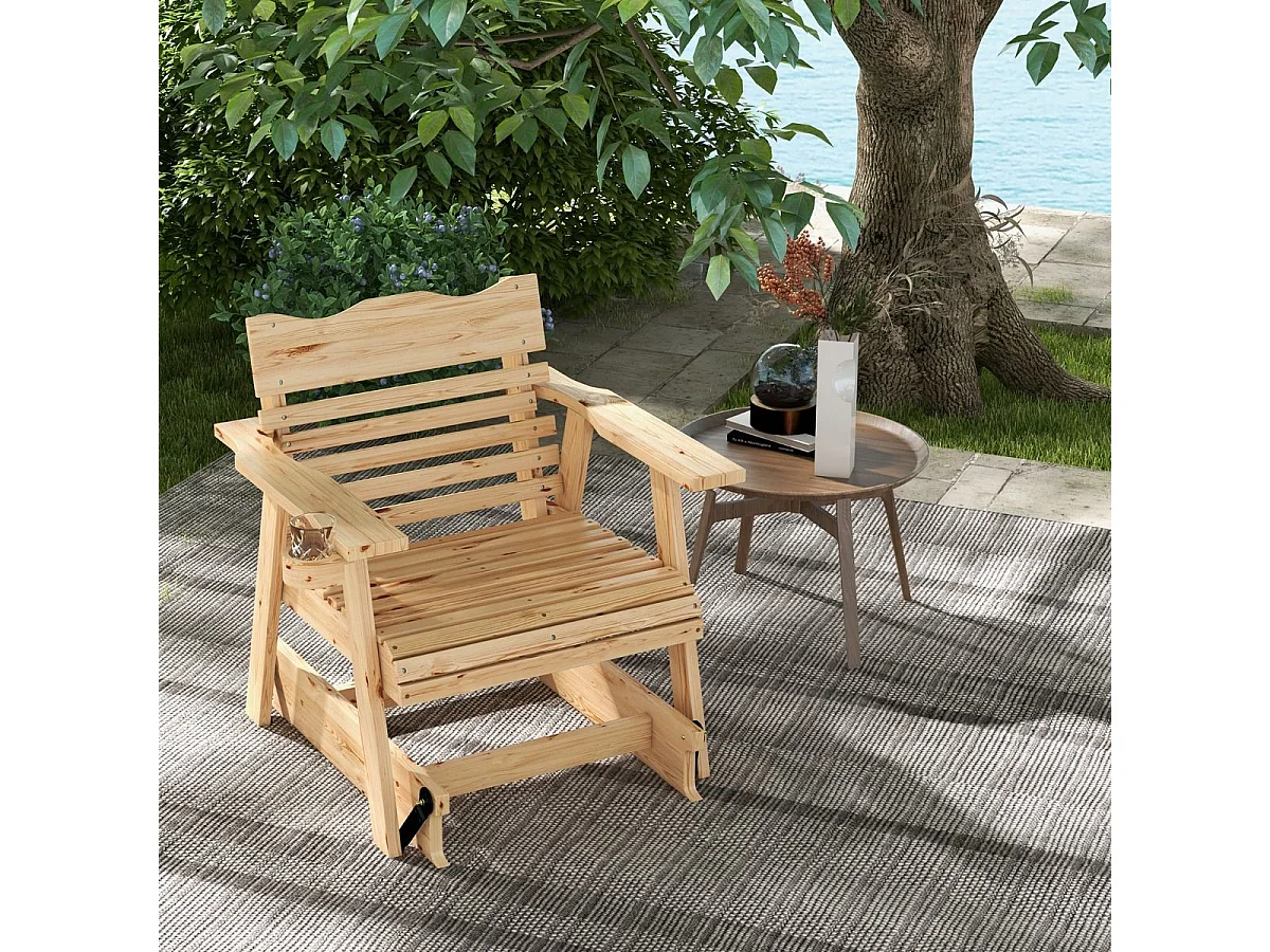 Fauteuil à Bascule de Jardin en Bois de Sapin, 80x81x87cm