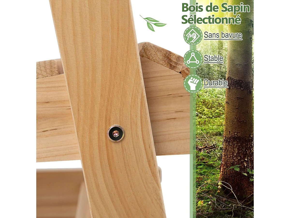 Fauteuil à Bascule de Jardin en Bois de Sapin, 80x81x87cm