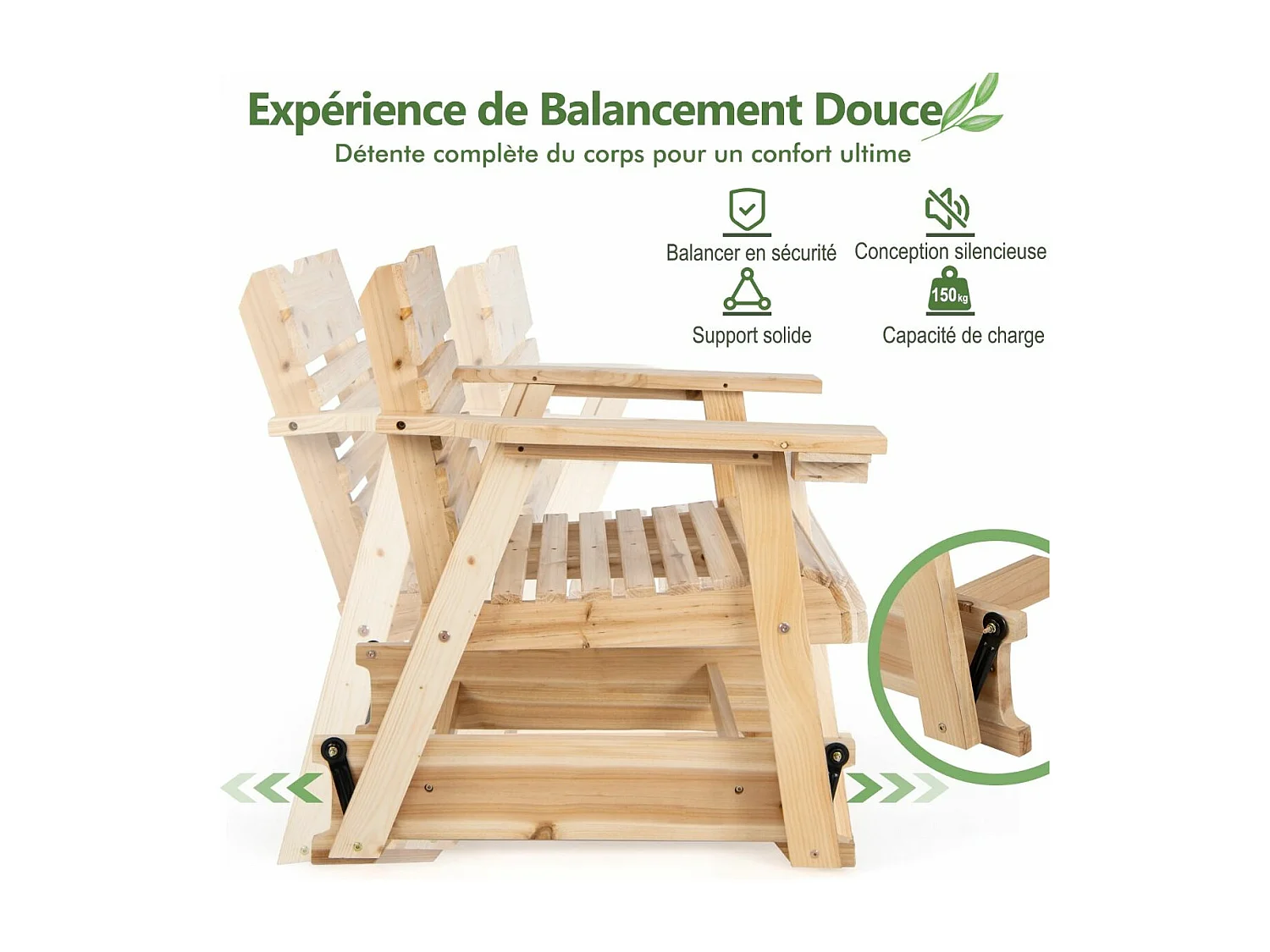 Fauteuil à Bascule de Jardin en Bois de Sapin, 80x81x87cm