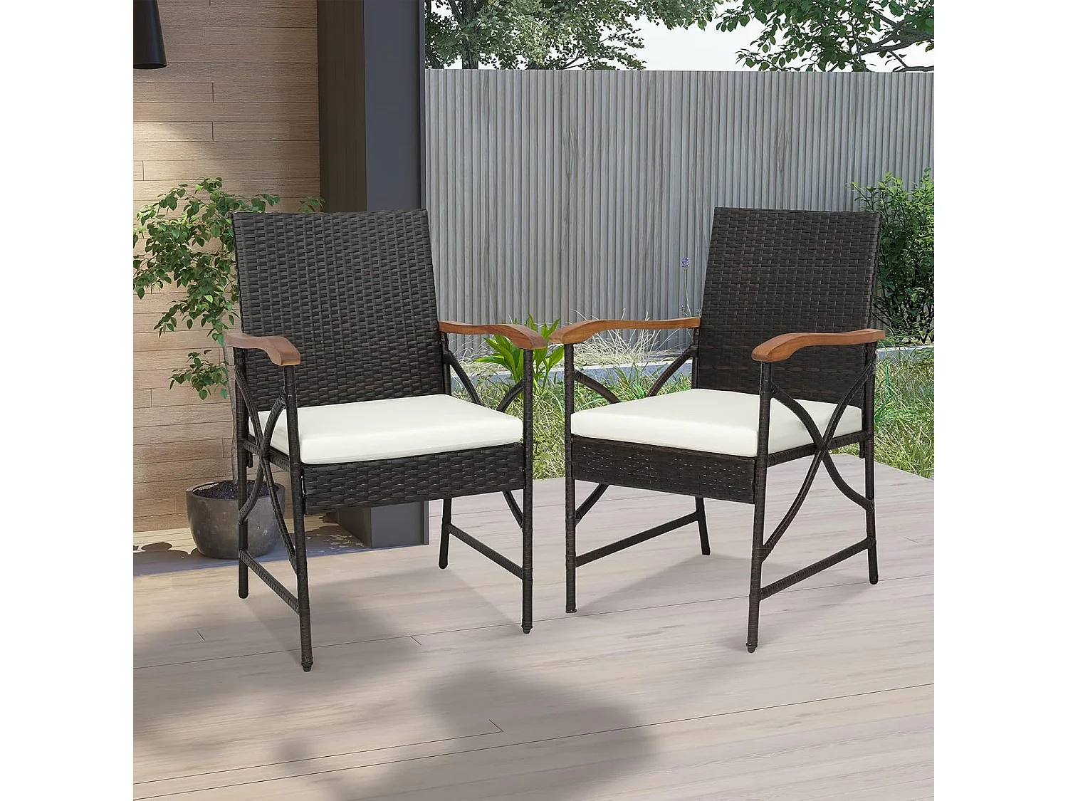 Fauteuil de Jardin Éxterieur Lot de 2 avec Coussins, Hauteur d'Assise 40 cm