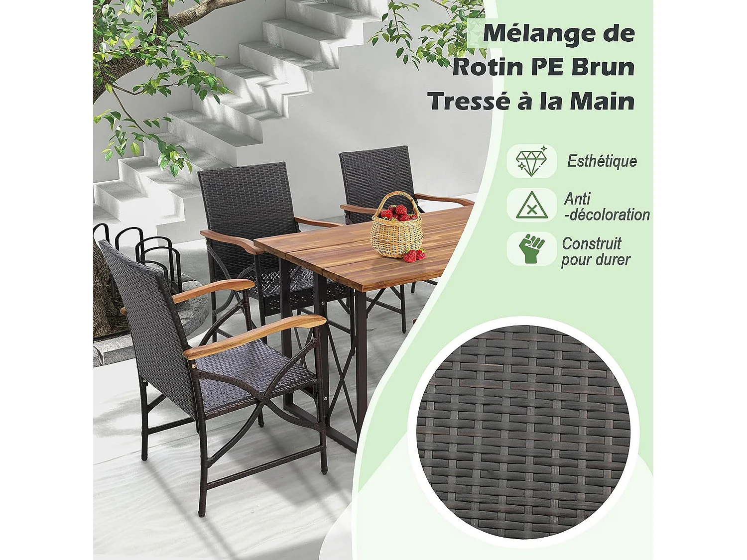 Fauteuil de Jardin Éxterieur Lot de 2 avec Coussins, Hauteur d'Assise 40 cm