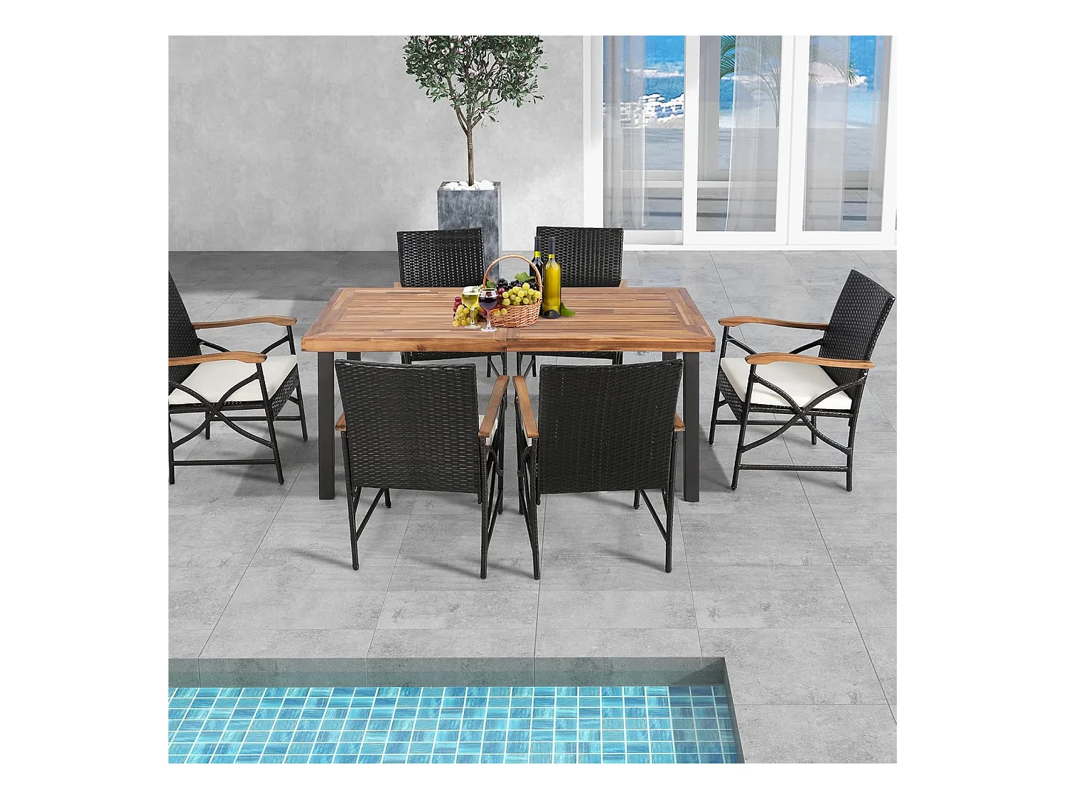 Fauteuil de Jardin Éxterieur Lot de 2 avec Coussins, Hauteur d'Assise 40 cm