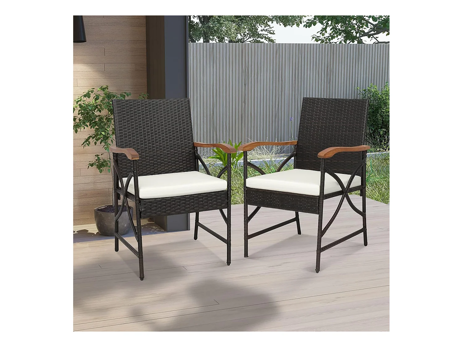 Fauteuil de Jardin Éxterieur Lot de 2 avec Coussins, Hauteur d'Assise 40 cm