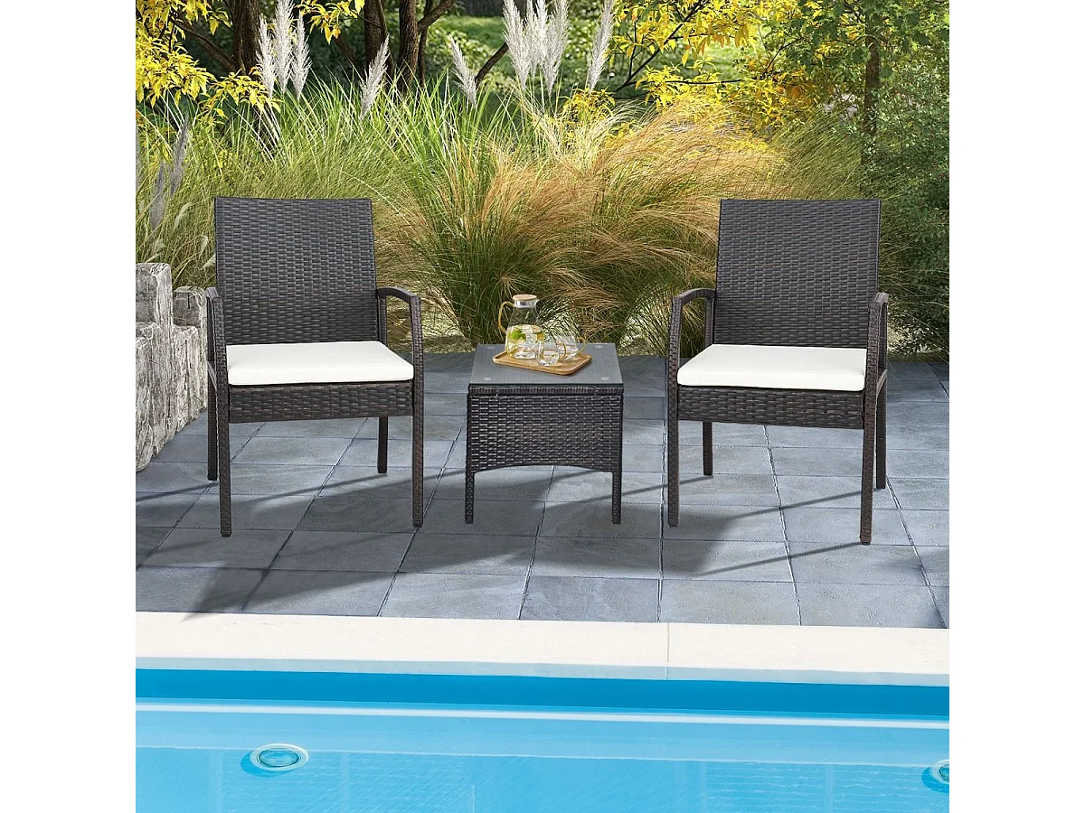 Fauteuil de Jardin Éxterieur Lot de 2 avec Coussins, Chaise Jardin Exterieur en Rotin et fibre naturelle PE, Hauteur d'Assise 40 cm, pour Jardin, Terrasse, Patio