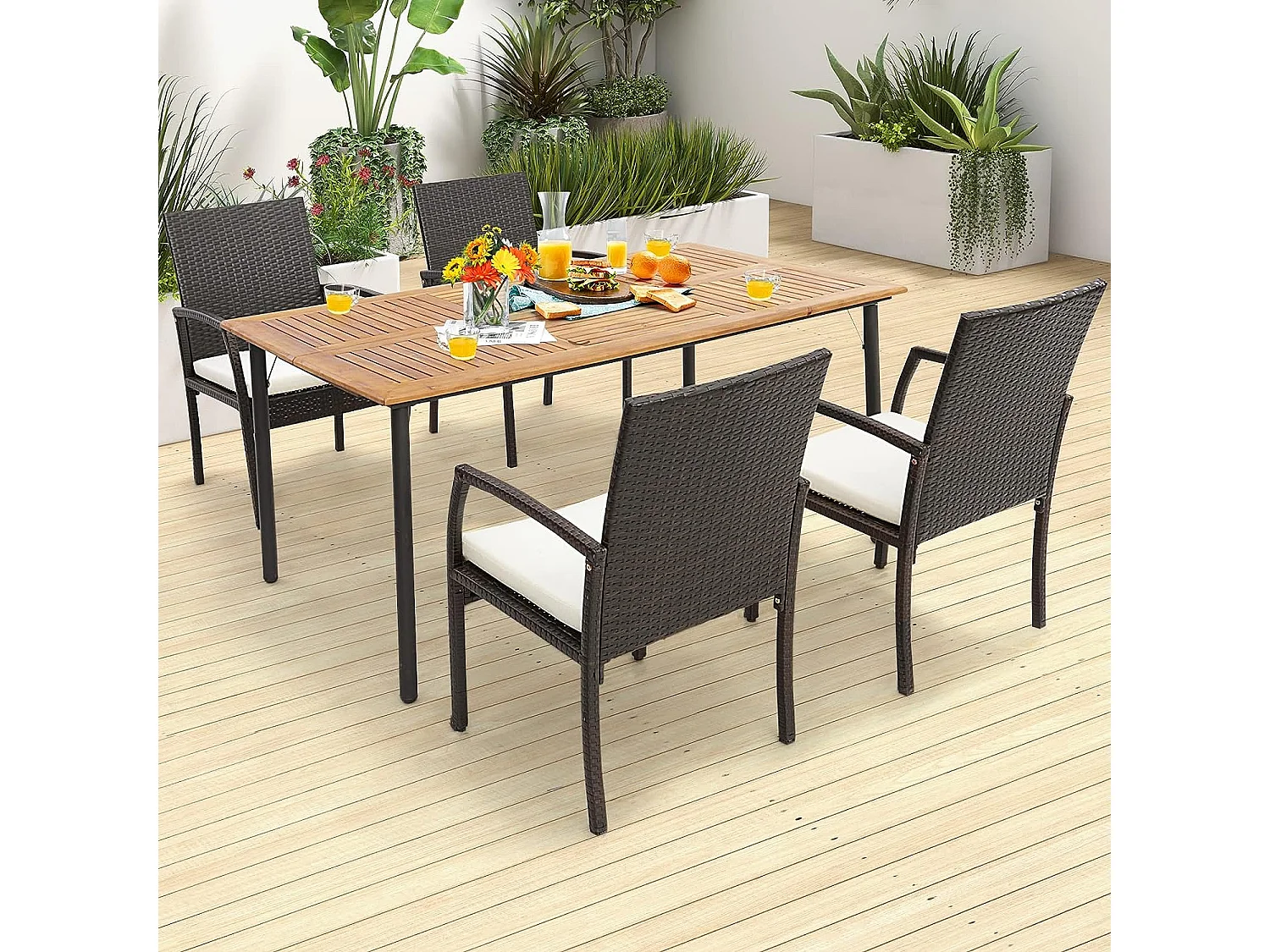 Fauteuil de Jardin Éxterieur Lot de 2 avec Coussins, Chaise Jardin Exterieur en Rotin et fibre naturelle PE, Hauteur d'Assise 40 cm, pour Jardin, Terrasse, Patio