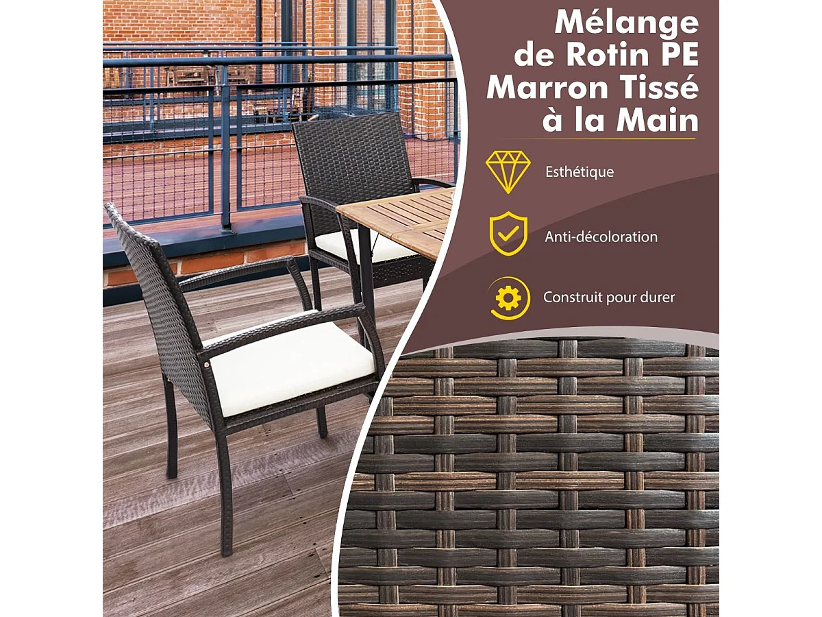 Fauteuil de Jardin Éxterieur Lot de 2 avec Coussins, Chaise Jardin Exterieur en Rotin et fibre naturelle PE, Hauteur d'Assise 40 cm, pour Jardin, Terrasse, Patio