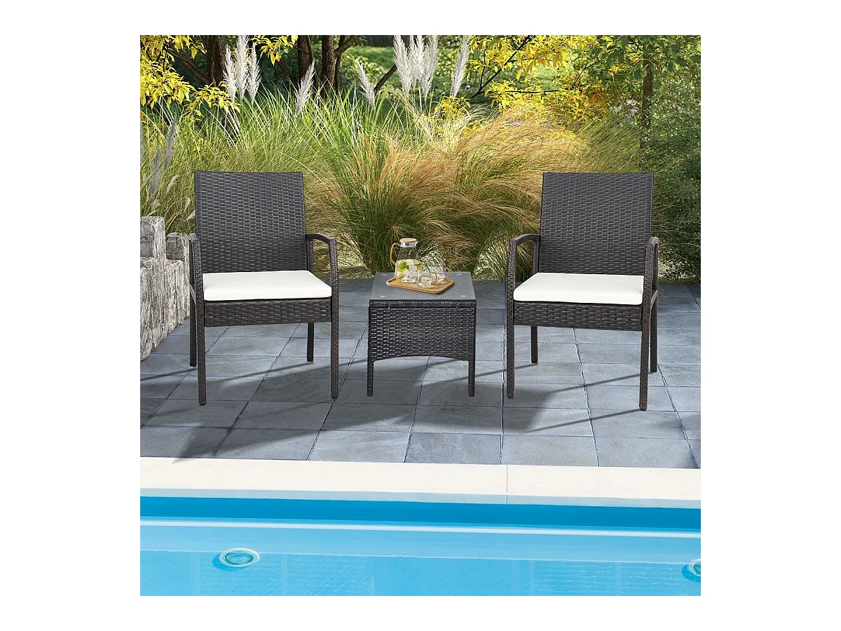 Fauteuil de Jardin Éxterieur Lot de 2 avec Coussins, Chaise Jardin Exterieur en Rotin et fibre naturelle PE, Hauteur d'Assise 40 cm, pour Jardin, Terrasse, Patio