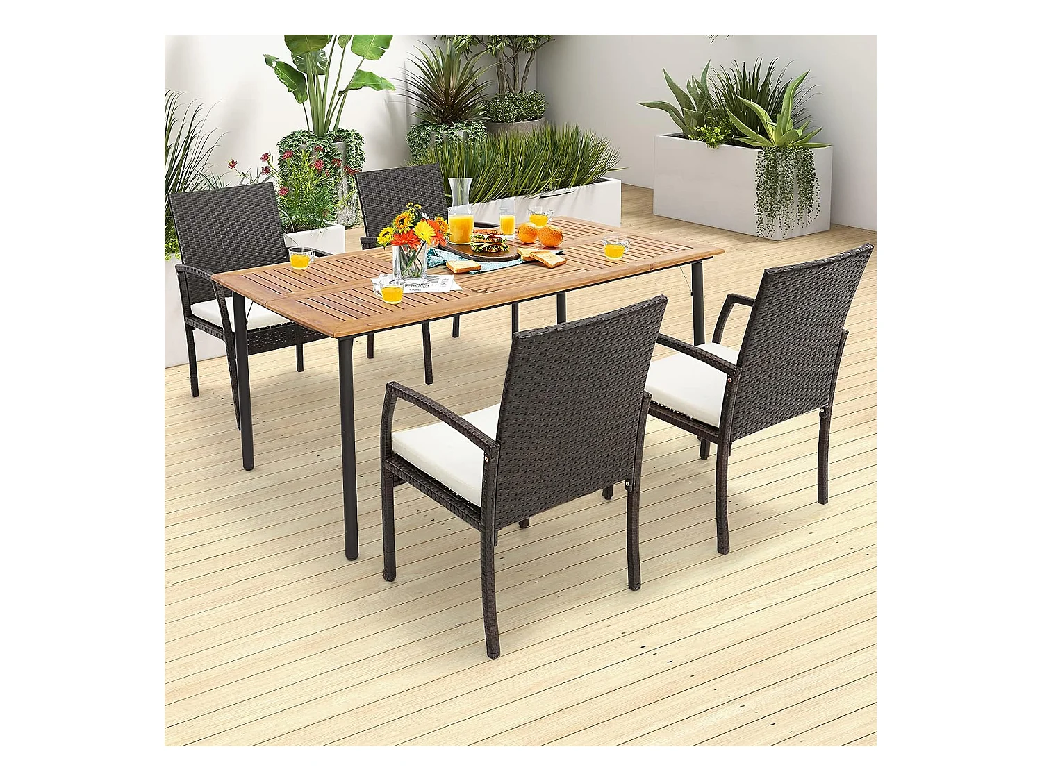 Fauteuil de Jardin Éxterieur Lot de 2 avec Coussins, Chaise Jardin Exterieur en Rotin et fibre naturelle PE, Hauteur d'Assise 40 cm, pour Jardin, Terrasse, Patio