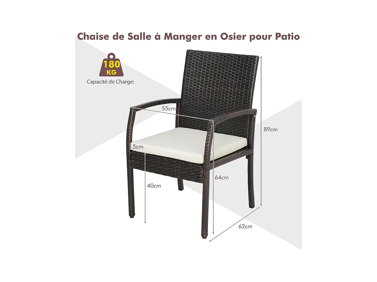 Fauteuil de Jardin Éxterieur Lot de 2 avec Coussins, Chaise Jardin Exterieur en Rotin et fibre naturelle PE, Hauteur d'Assise 40 cm, pour Jardin, Terrasse, Patio