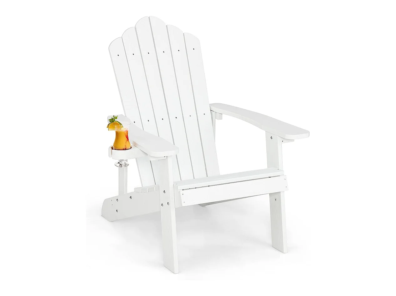 Fauteuil de Jardin Adirondack en HIPS Grain de Bois Réaliste, Chaise d'Extérieur Imperméable avec Porte-Gobelet Charge 170KG, pour Jardin Piscine Terrasse (Blanc)