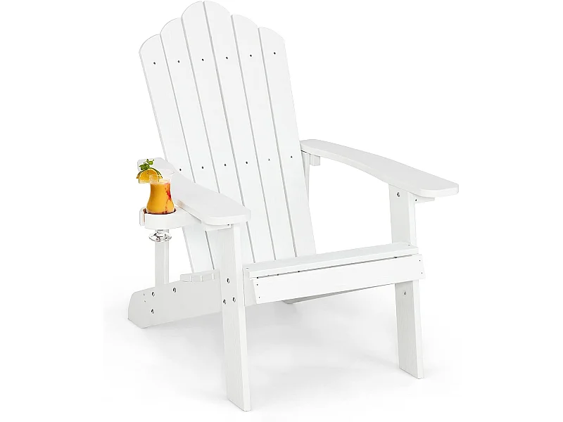 Fauteuil de Jardin Adirondack en HIPS Grain de Bois Réaliste, Chaise d'Extérieur Imperméable avec Porte-Gobelet Charge 170KG, pour Jardin Piscine Terrasse (Blanc)