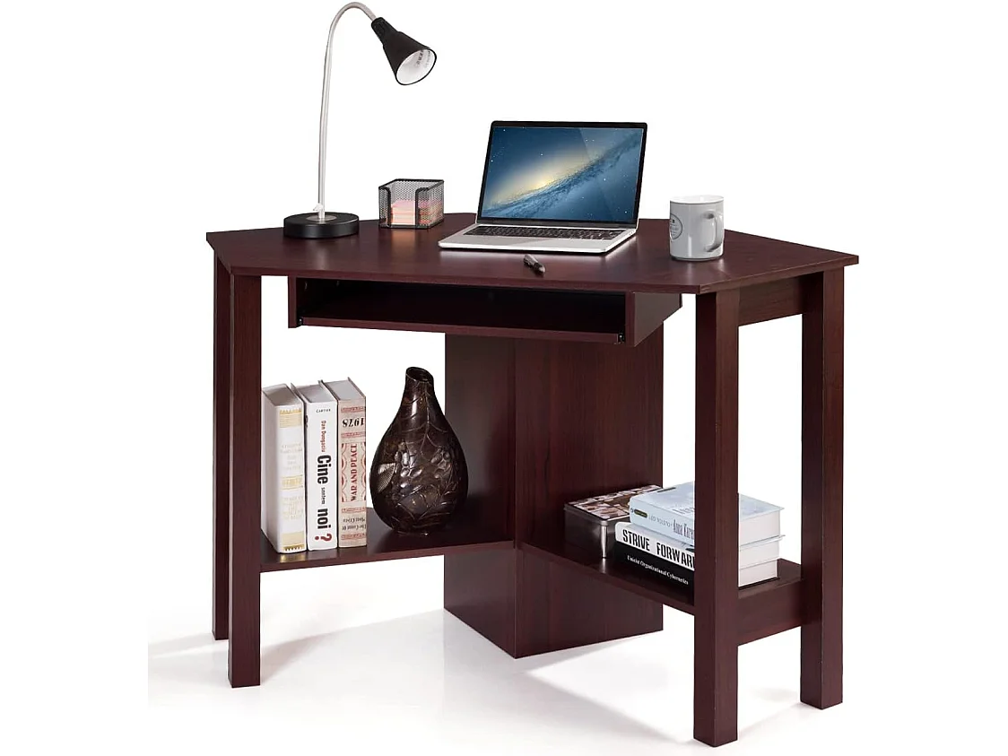 Bureau d’Angle Informatique pour Ordinateur Table en Bois avec Tiroir pour Clavier et Etagère de Rangement 120x60x77CM Brun