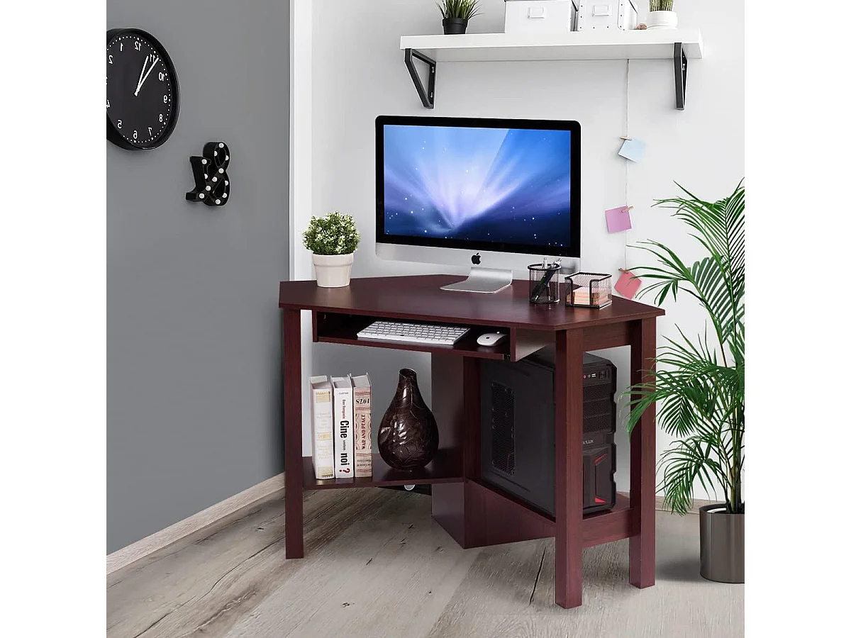 Bureau d’Angle Informatique pour Ordinateur Table en Bois avec Tiroir pour Clavier et Etagère de Rangement 120x60x77CM Brun