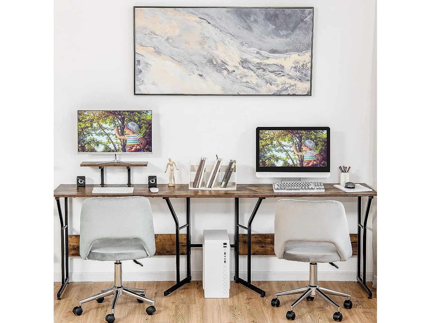 Bureau d’Angle,Table Informatique en Forme de L avecort Mobile d’Écran de PC Marron