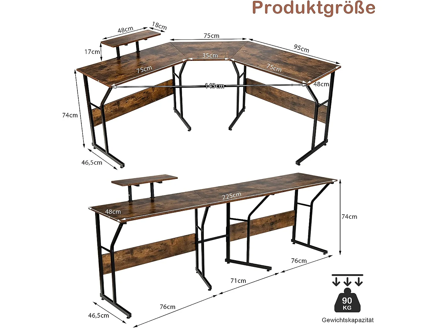 Bureau d’Angle,Table Informatique en Forme de L avecort Mobile d’Écran de PC Marron