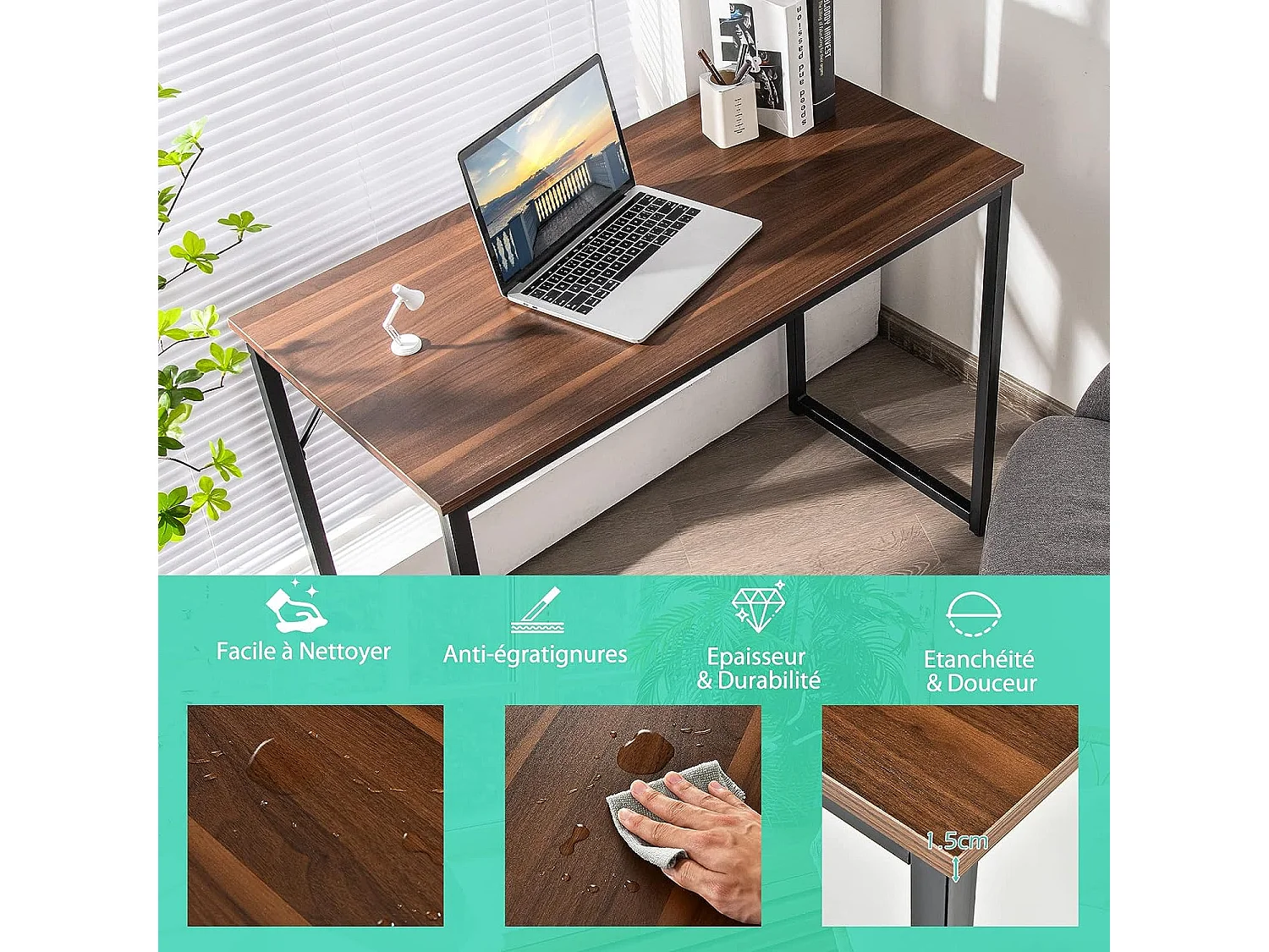 Bureau Informatique Droit - Structure en Métal -100 x 50 x 75 cm - Café
