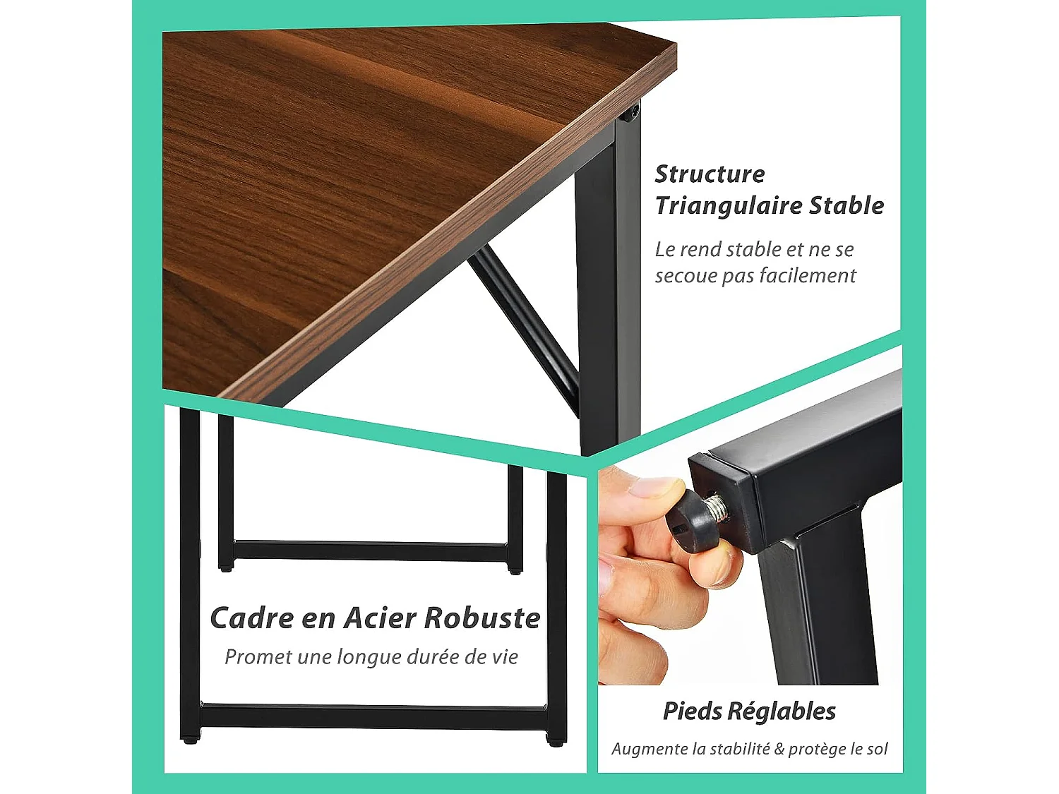 Bureau Informatique Droit - Structure en Métal -100 x 50 x 75 cm - Café