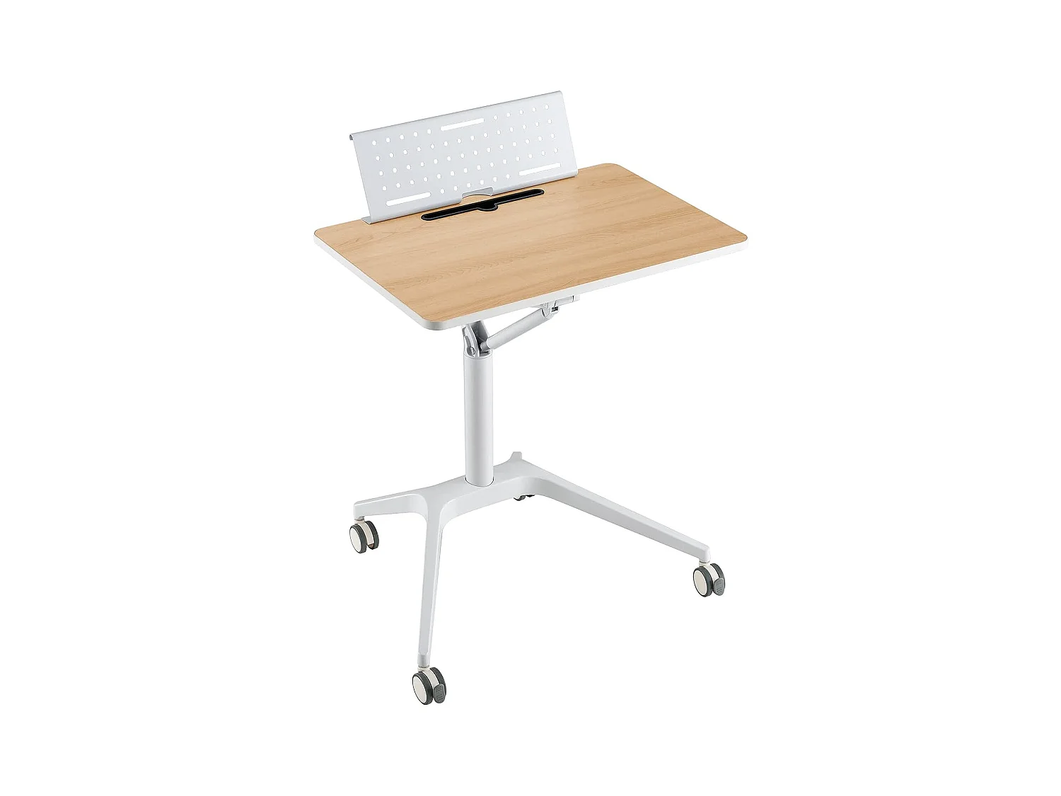 Bureau Debout Mobile 48x71cm, Podium Mobile Hauteur Réglable avec Pupitre Amovible, Cadre en Alu avec Levage Pneumatique, Table de Lit pour Réunion, École, Bureau, 71 x 48 x 77-107 cm
