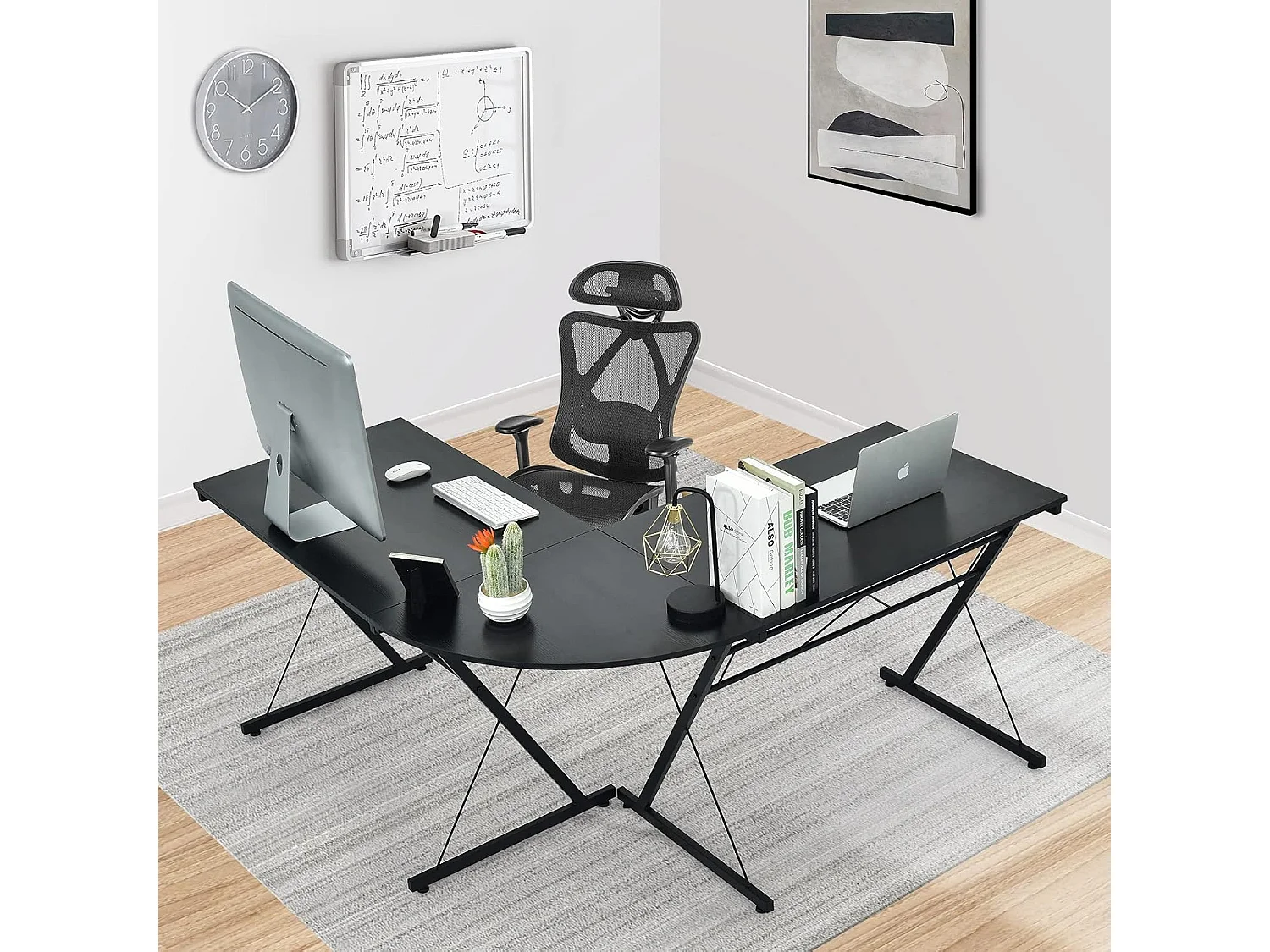 Bureau informatique en forme L, Table d’angle ordinateur Noir de style moderne peut être divisée