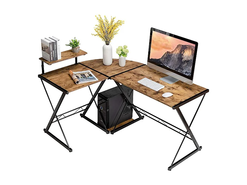 Bureau/Table Informatique,Bureau/Table d’Angle Ordinateur Coin en Bois et Métal avec 6 Pieds Réglables 168 x 125 x 74CM
