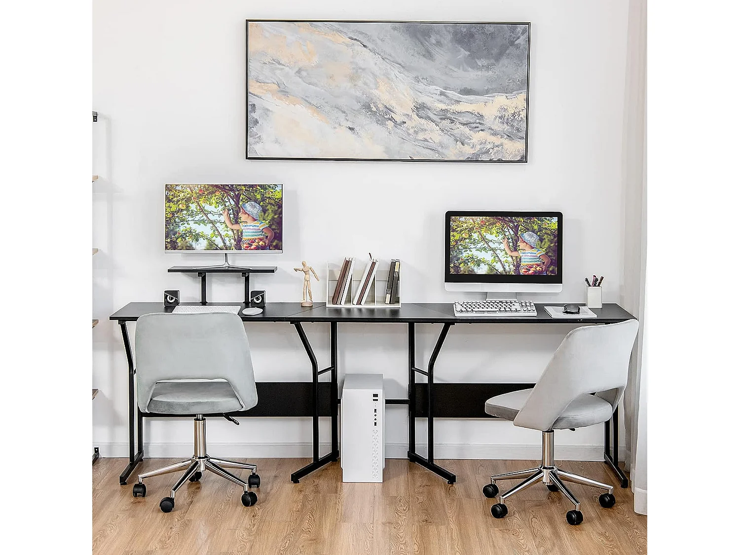 Bureau d’Angle,Table Informatique en Forme de L avecort Mobile d’Écran de PC Noir