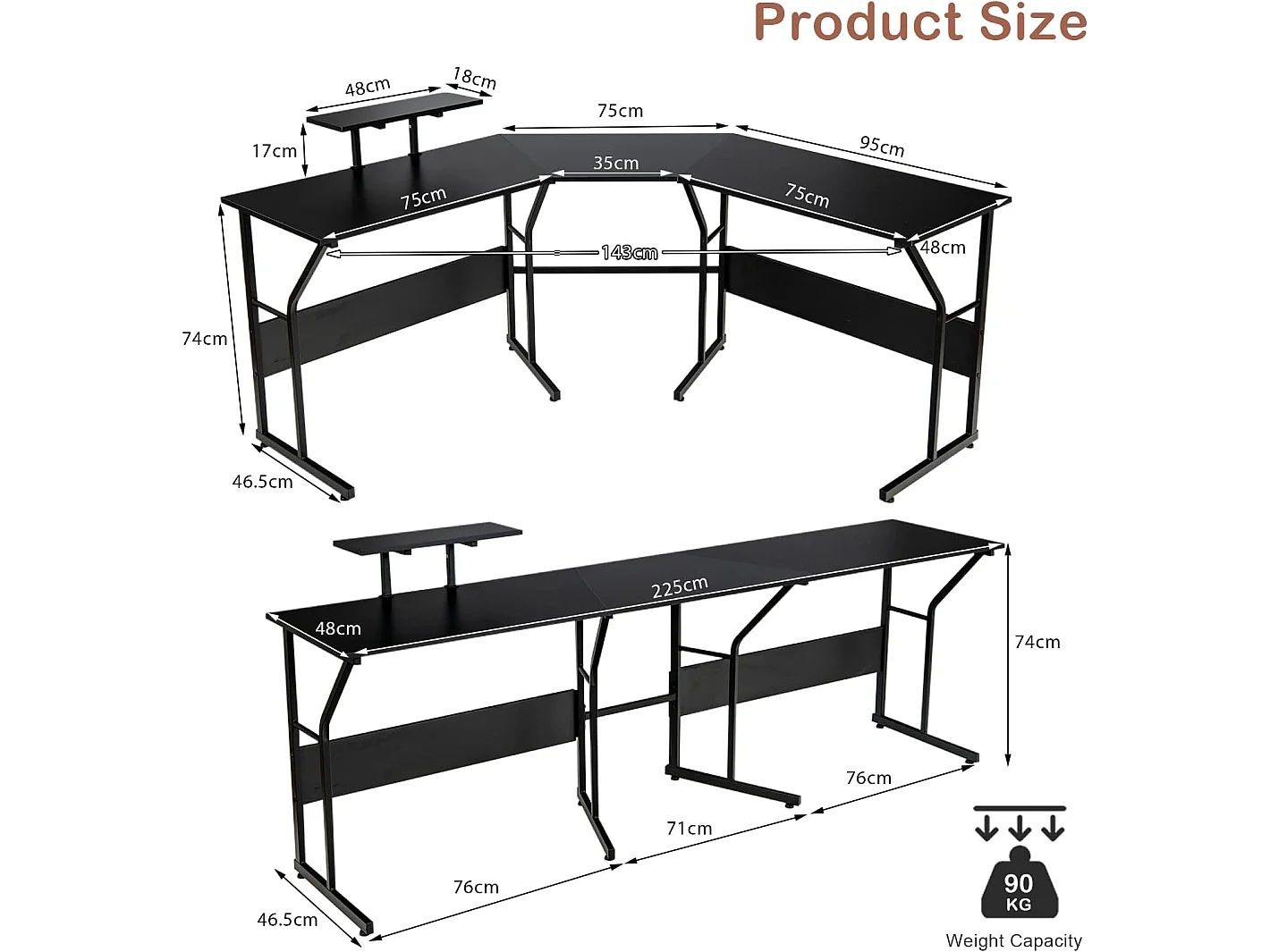 Bureau d’Angle,Table Informatique en Forme de L avecort Mobile d’Écran de PC Noir