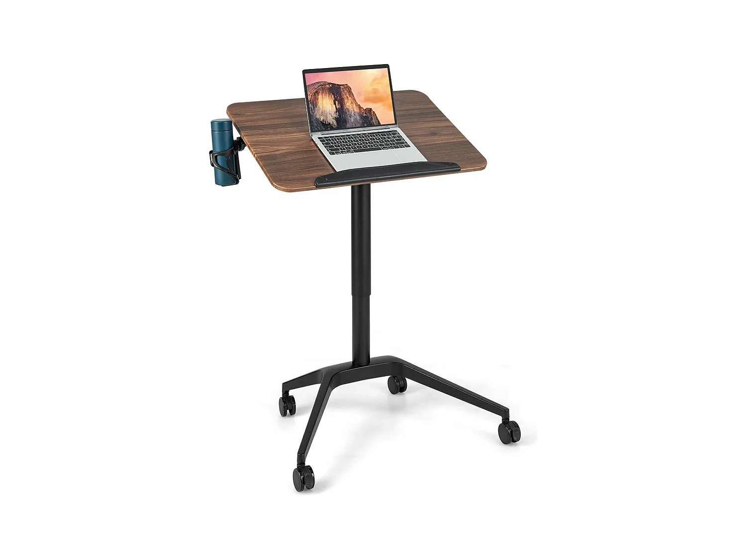 Bureau Debout Mobile 72x50cm, Podium Mobile Angle et Hauteur Réglable avec Porte-gobelet, Cadre en Alu avec Levage Pneumatique, Table de Lit pour Chambre,Bureau, École, 72 x 50 x 74-107 cm