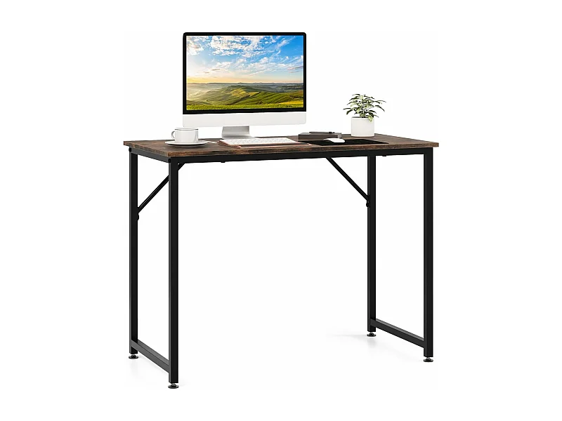 bureau informatique droit - structure en métal -100 x 50 x 75 cm - marron rustique