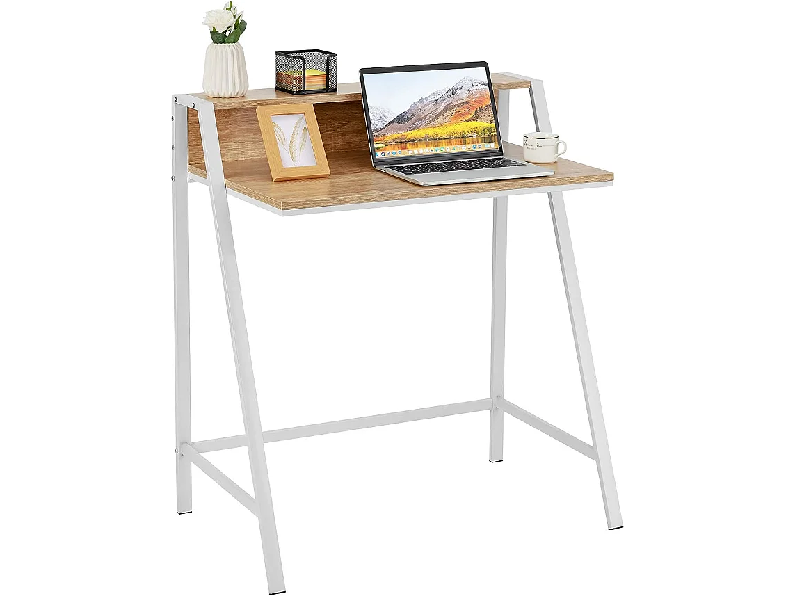 Bureau Informatique en Bois avec 2 Etagère Tablette Moniteur Charge 50KG Couleur Naturel pour Chambre,Bureau,Salon