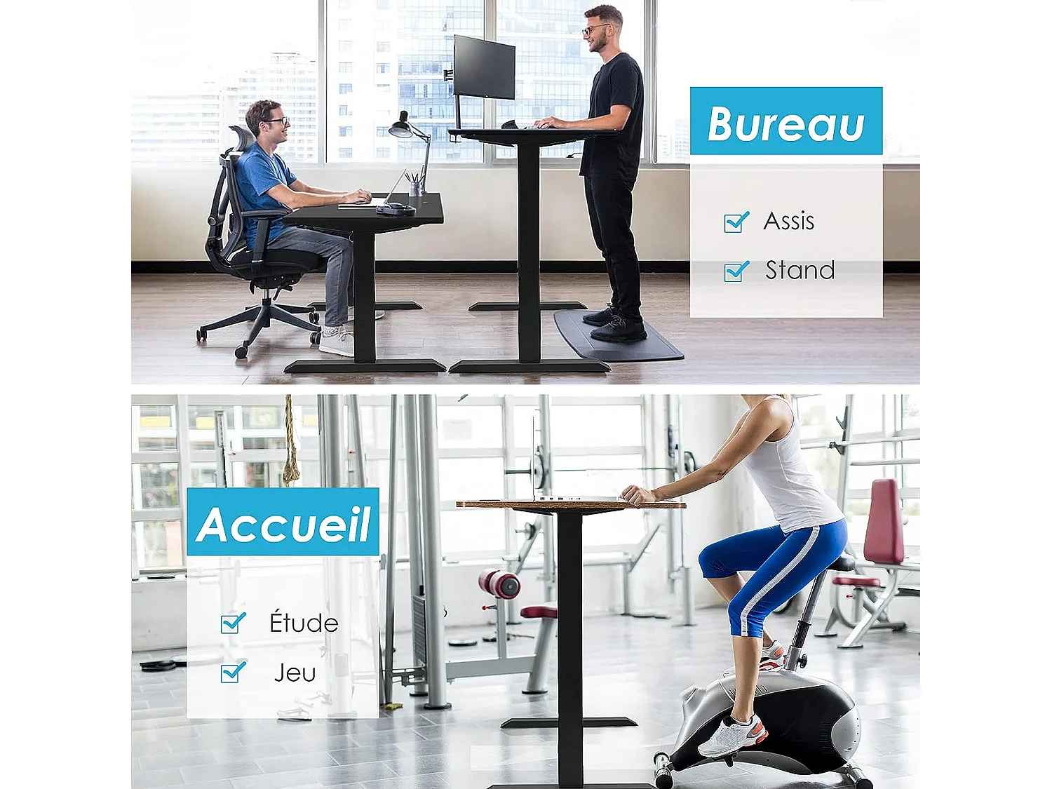 Bureau Assis-Debout Electrique Cadre de Bureau Hauteur Réglable de 66,5 à 114,5 CM Ergonomique avec Ecran Tactile Noir
