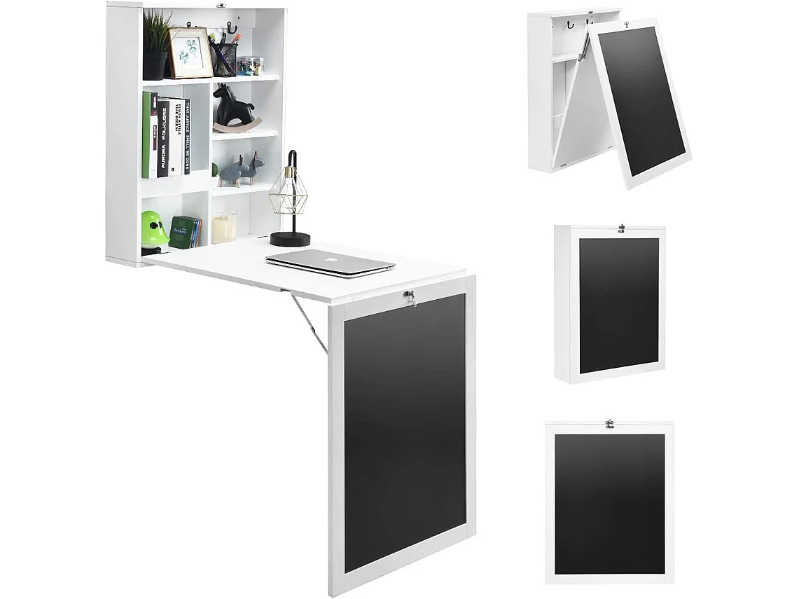 table murale rabattable pliable avec etagère intégrée et tableau noir en mdf 75 x 15,8 x 60,1cm