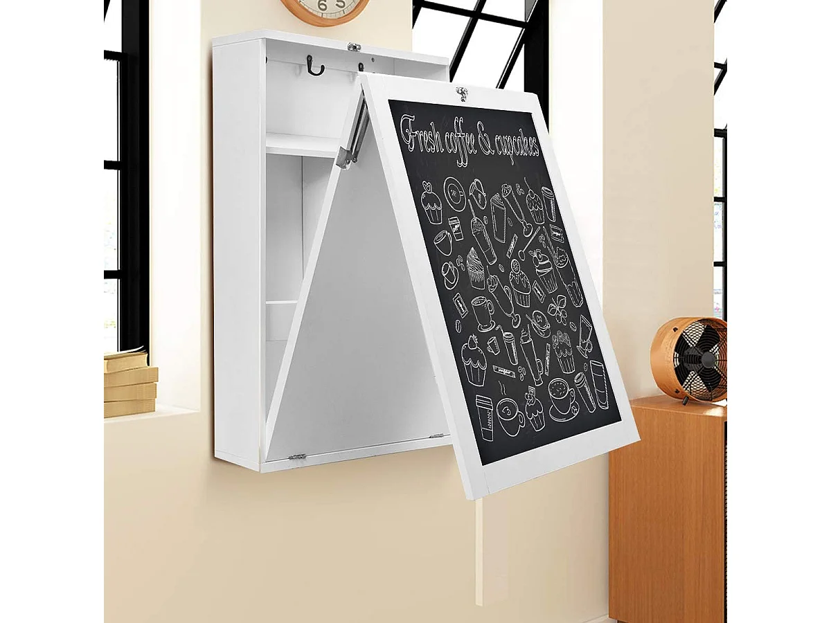 table murale rabattable pliable avec etagère intégrée et tableau noir en mdf 75 x 15,8 x 60,1cm