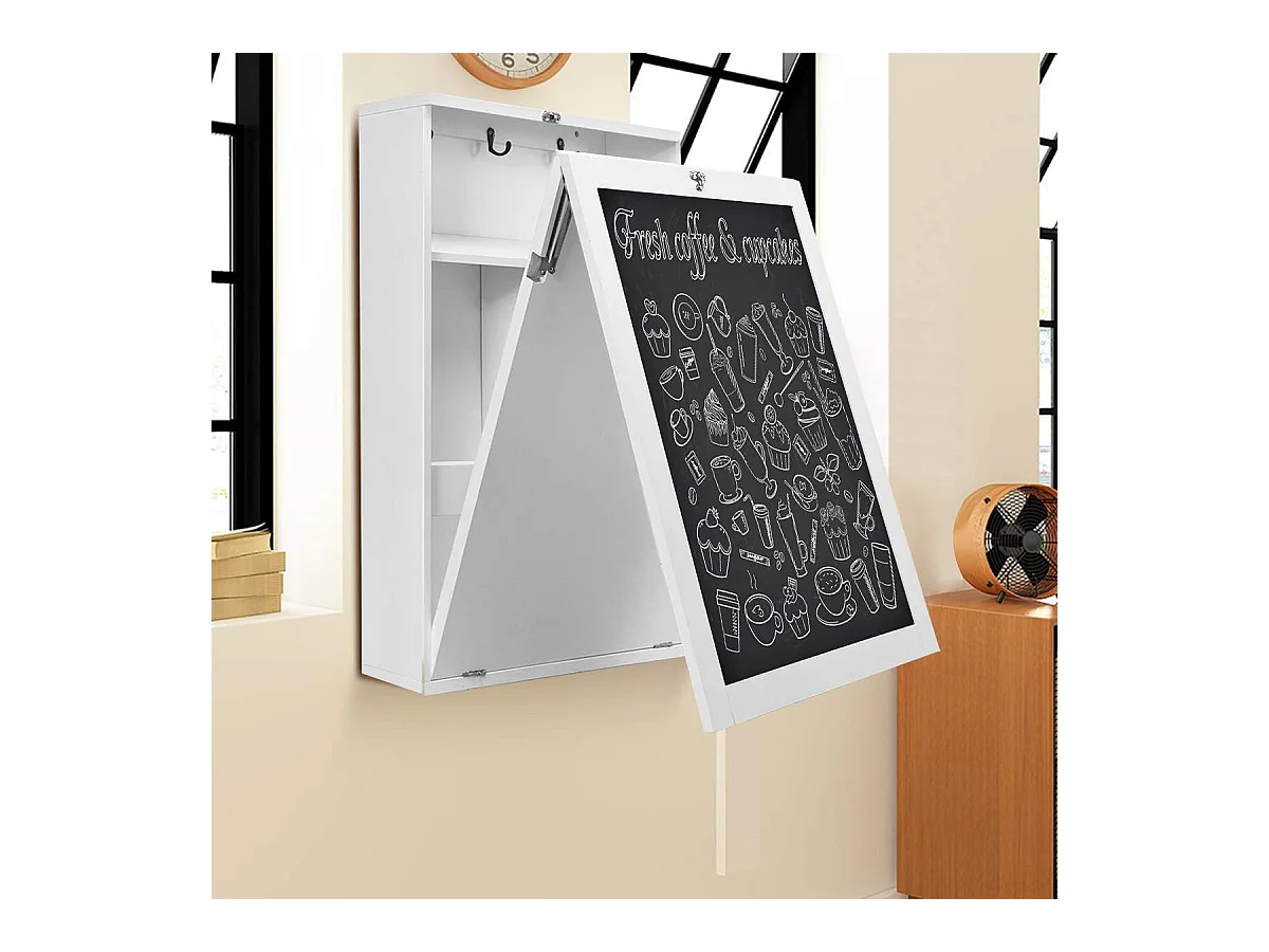 table murale rabattable pliable avec etagère intégrée et tableau noir en mdf 75 x 15,8 x 60,1cm