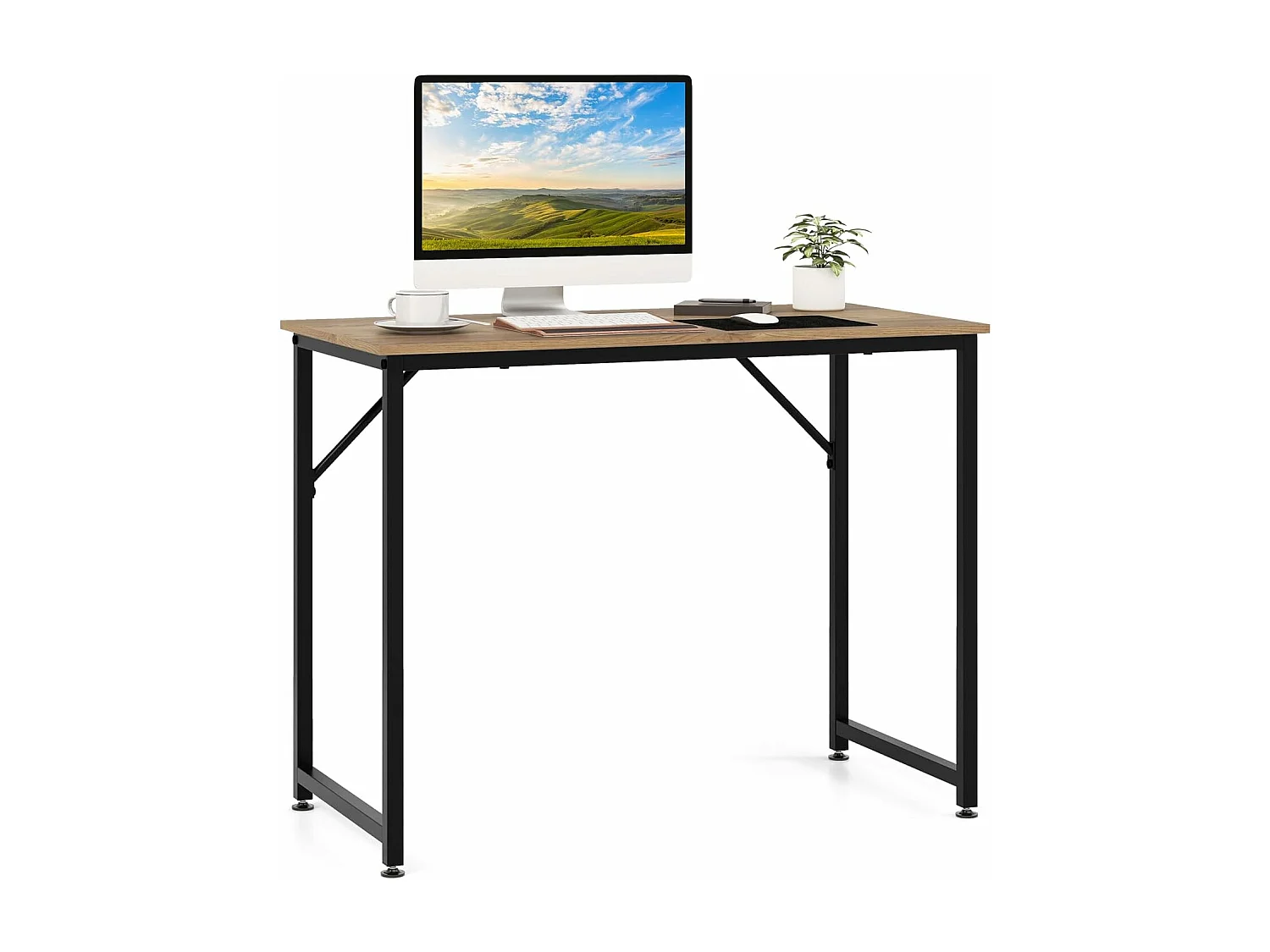 bureau informatique droit - structure en métal -100 x 50 x 75 cm - naturel