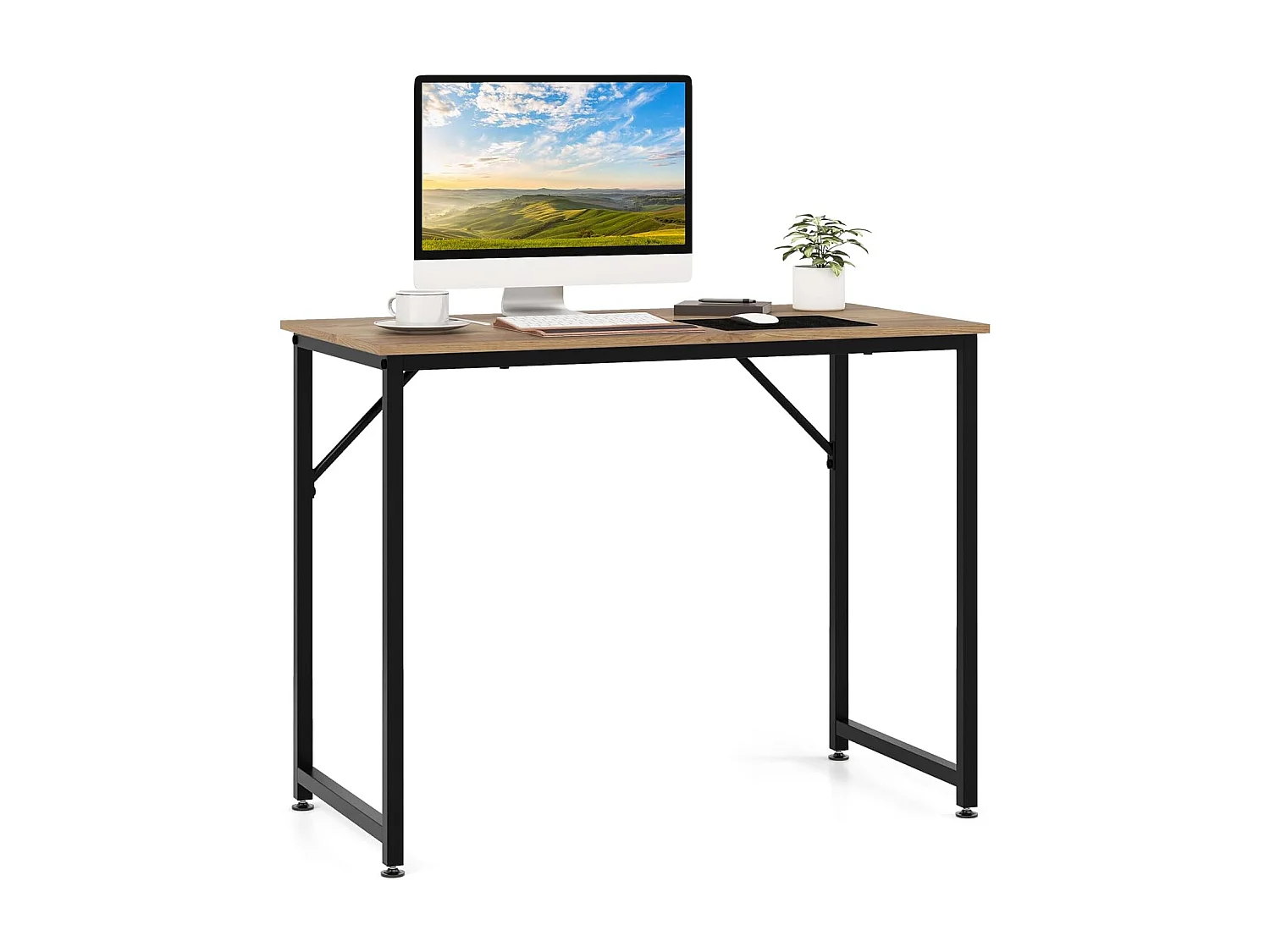 bureau informatique droit - structure en métal -100 x 50 x 75 cm - naturel