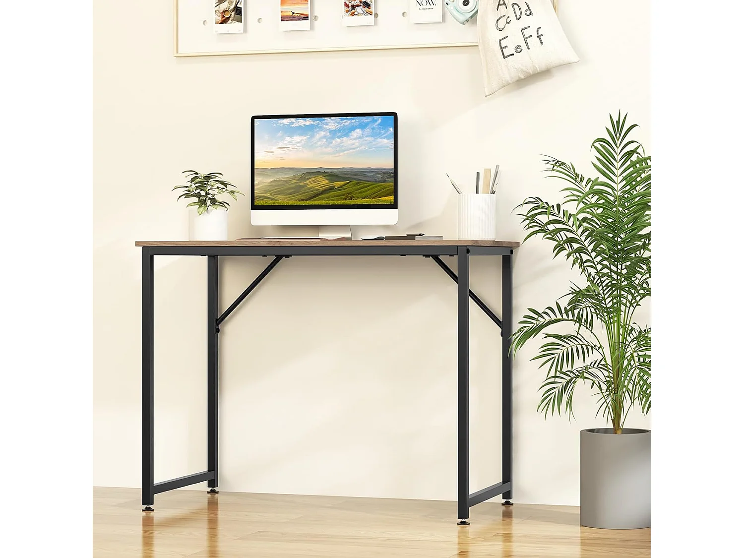 bureau informatique droit - structure en métal -100 x 50 x 75 cm - naturel