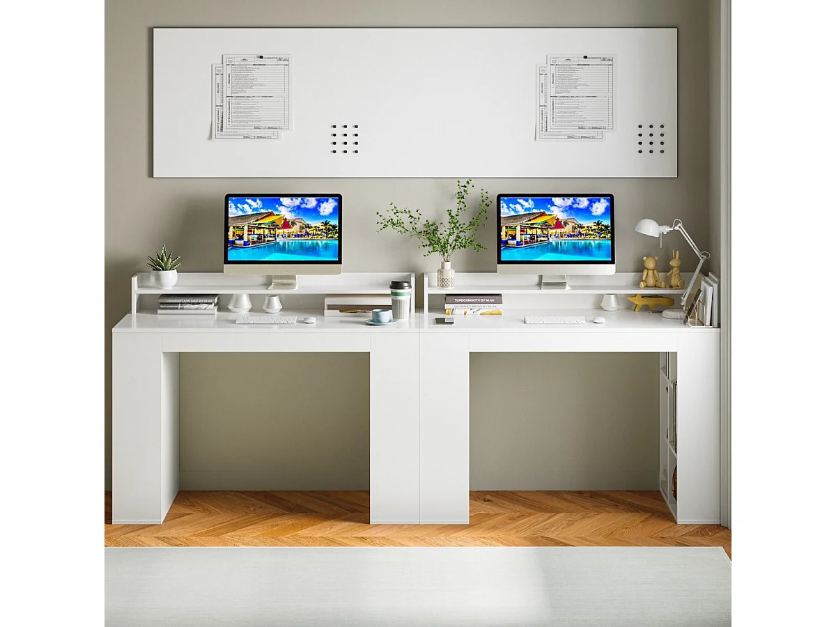 Bureau d'Ordinateur, Bureau Informatique avec 10 Étagères de Rangement Ouvertes et Étagère pour Moniteur, pour Chambre, Studio, 120 x 54 x 90 cm, Blanc