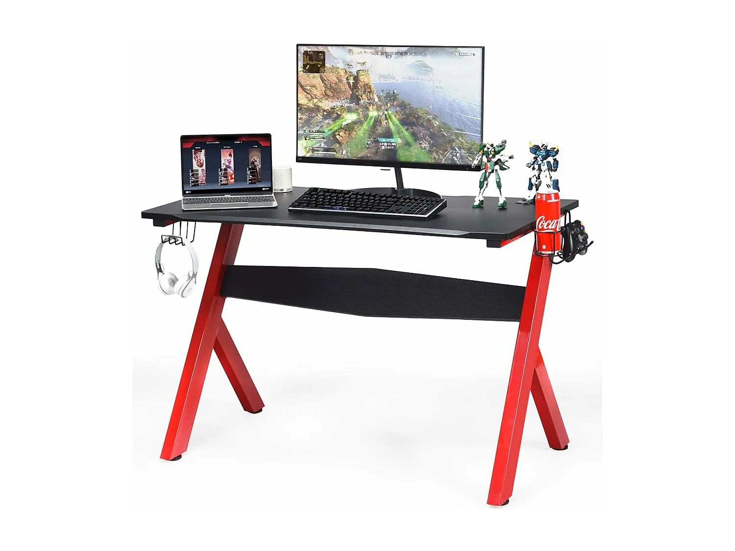 Bureau gamer pour e-sport avec porte-gobelet,tapis de souris,support pour ecouteurs en fibre