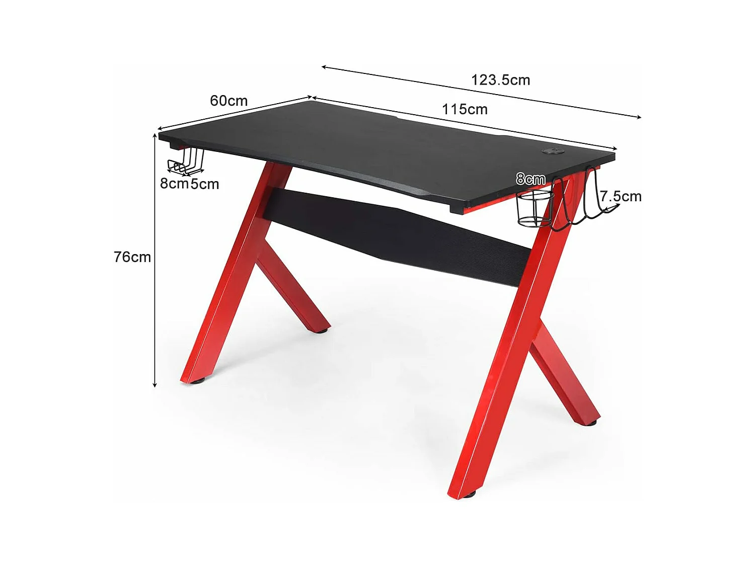 Bureau gamer pour e-sport avec porte-gobelet,tapis de souris,support pour ecouteurs en fibre