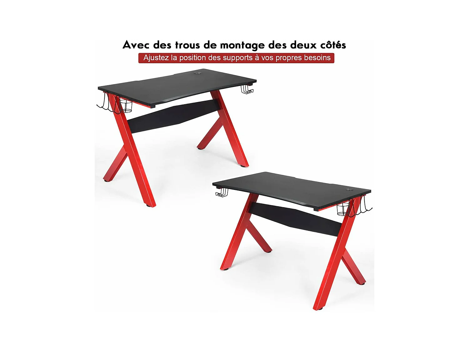 Bureau gamer pour e-sport avec porte-gobelet,tapis de souris,support pour ecouteurs en fibre