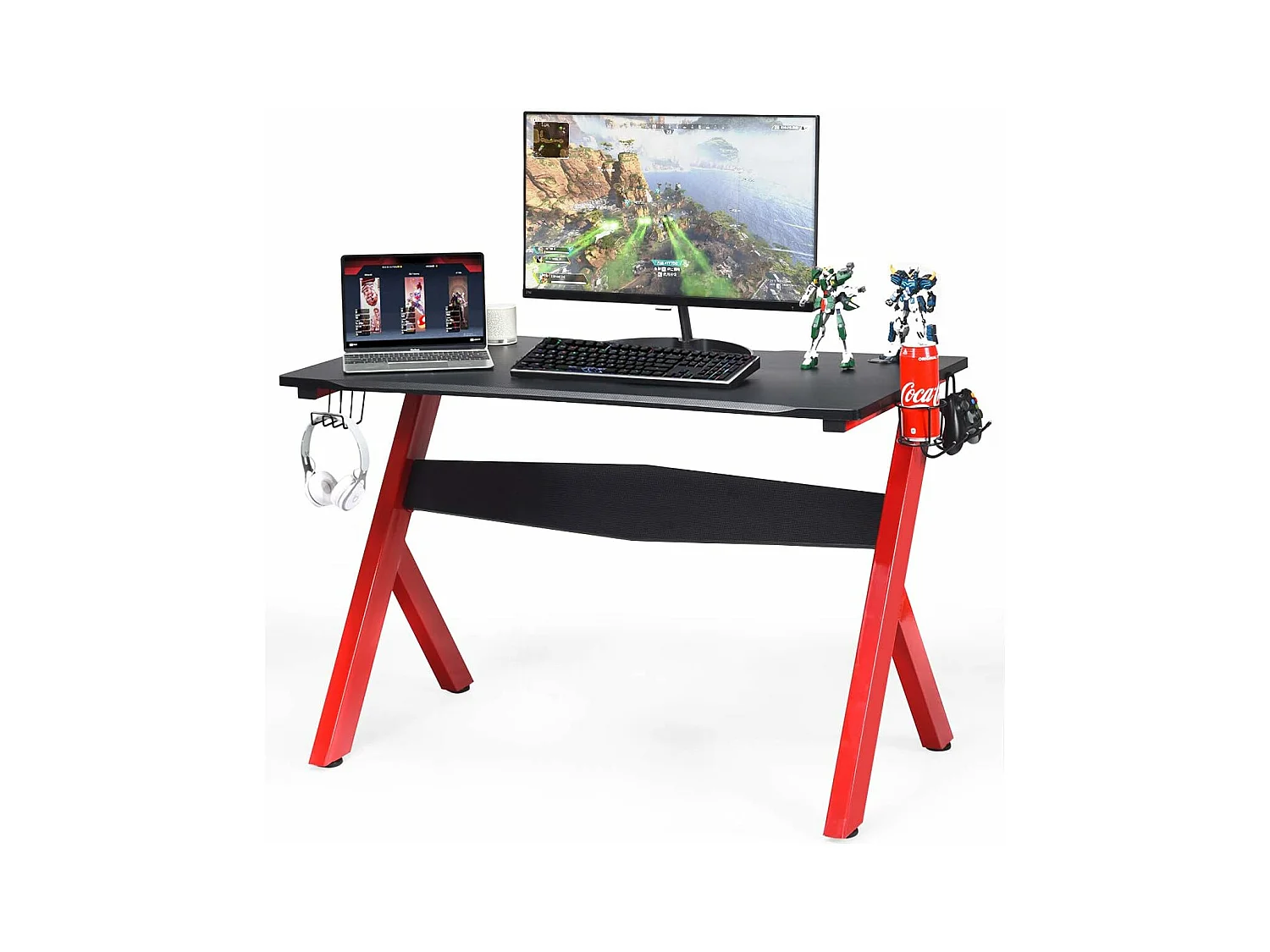Bureau gamer pour e-sport avec porte-gobelet,tapis de souris,support pour ecouteurs en fibre