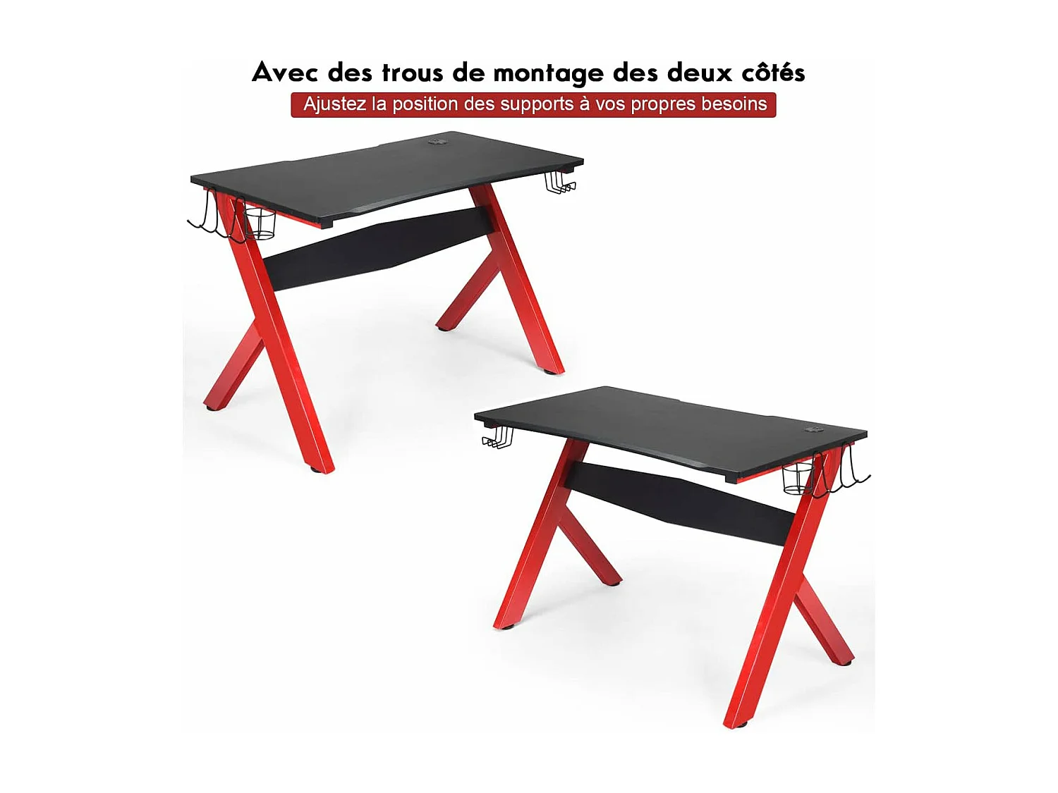 Bureau gamer pour e-sport avec porte-gobelet,tapis de souris,support pour ecouteurs en fibre