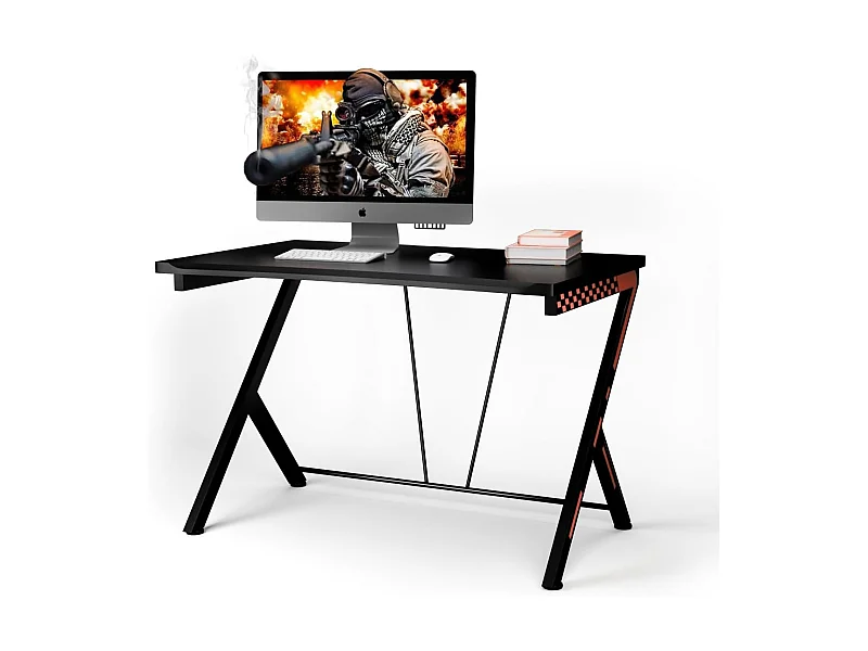 Bureau Gaming 116 x 75 cm, Bureau Gamer avec Cadre en Métal en Forme de R, Bureau de Jeu d'Ordinateur Informatique Ergonomique, pour Travailler et Étudier, Noir
