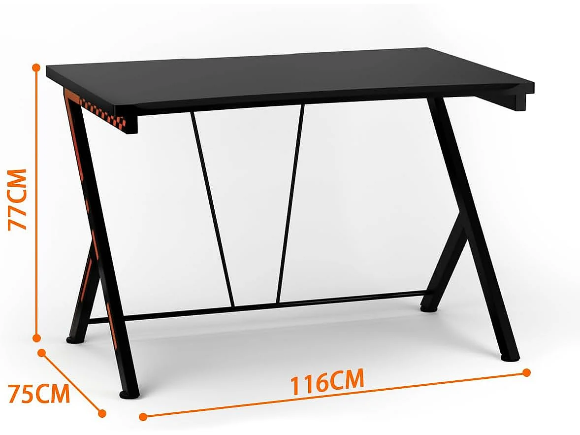 Bureau Gaming 116 x 75 cm, Bureau Gamer avec Cadre en Métal en Forme de R, Bureau de Jeu d'Ordinateur Informatique Ergonomique, pour Travailler et Étudier, Noir