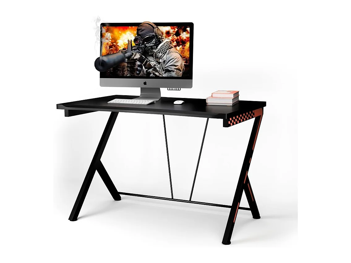 Bureau Gaming 116 x 75 cm, Bureau Gamer avec Cadre en Métal en Forme de R, Bureau de Jeu d'Ordinateur Informatique Ergonomique, pour Travailler et Étudier, Noir