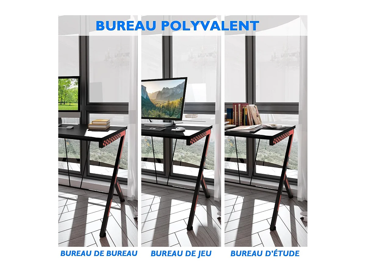 Bureau Gaming 116 x 75 cm, Bureau Gamer avec Cadre en Métal en Forme de R, Bureau de Jeu d'Ordinateur Informatique Ergonomique, pour Travailler et Étudier, Noir