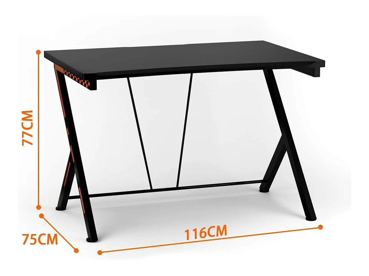 Bureau Gaming 116 x 75 cm, Bureau Gamer avec Cadre en Métal en Forme de R, Bureau de Jeu d'Ordinateur Informatique Ergonomique, pour Travailler et Étudier, Noir