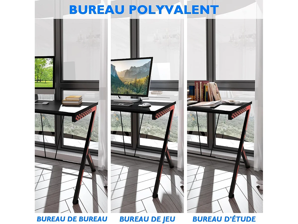 Bureau Gaming 116 x 75 cm, Bureau Gamer avec Cadre en Métal en Forme de R, Bureau de Jeu d'Ordinateur Informatique Ergonomique, pour Travailler et Étudier, Noir